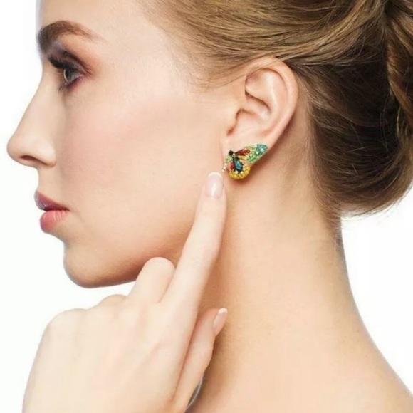 New! Small Butterfly Rhinestone Earrings - Picture 3 of 16